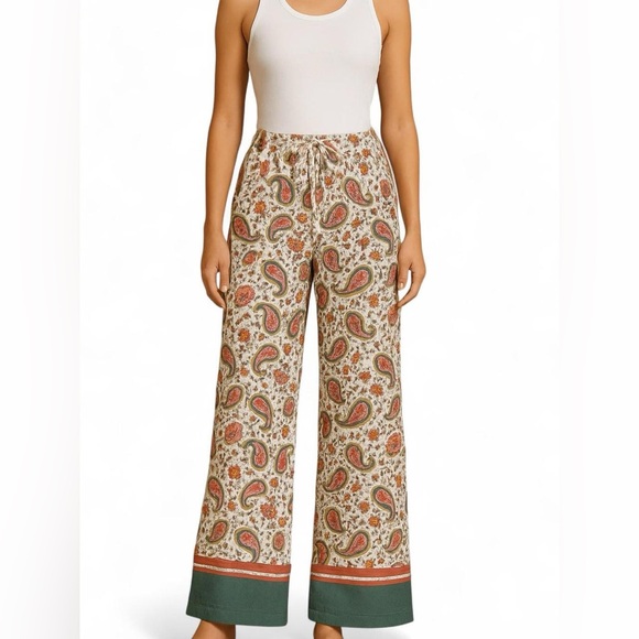 Liu Jo Milano Drawstring Paisley Wide-Leg Pants – Size Small